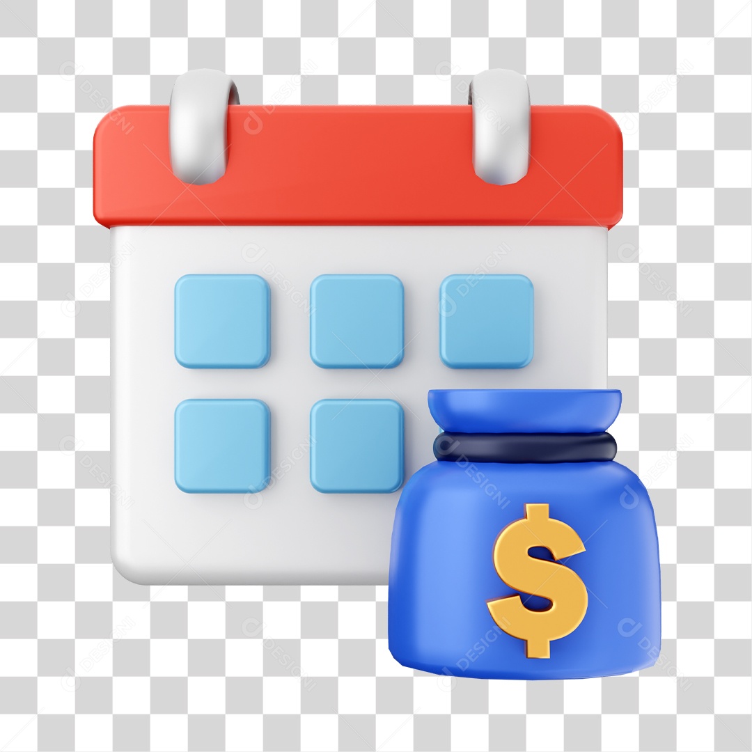 Calendário Com Ícone De Saco De Moeda Elemento 3D PNG Transparente