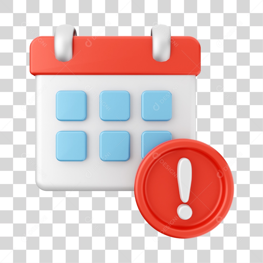 Calendário Com Ícone De Alerta Elemento 3D PNG Transparente