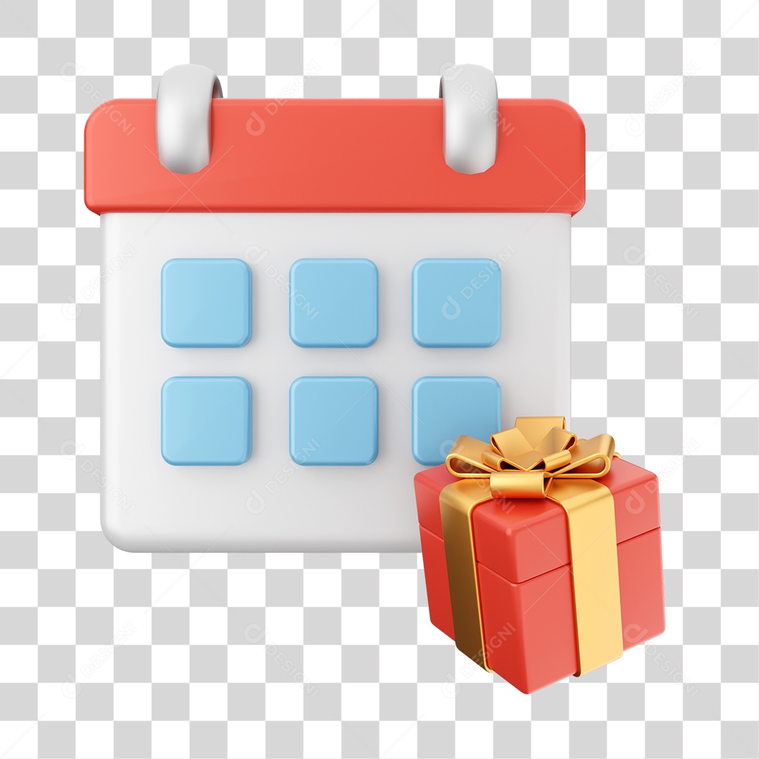 Calendário Com Ícone De Caixa De Presente Elemento 3D PNG Transparente