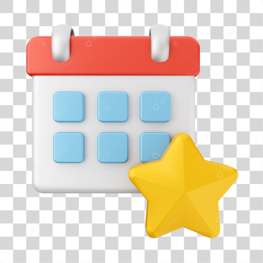 Calendário Com Ícone De Caixa De Estrela Elemento 3D PNG Transparente