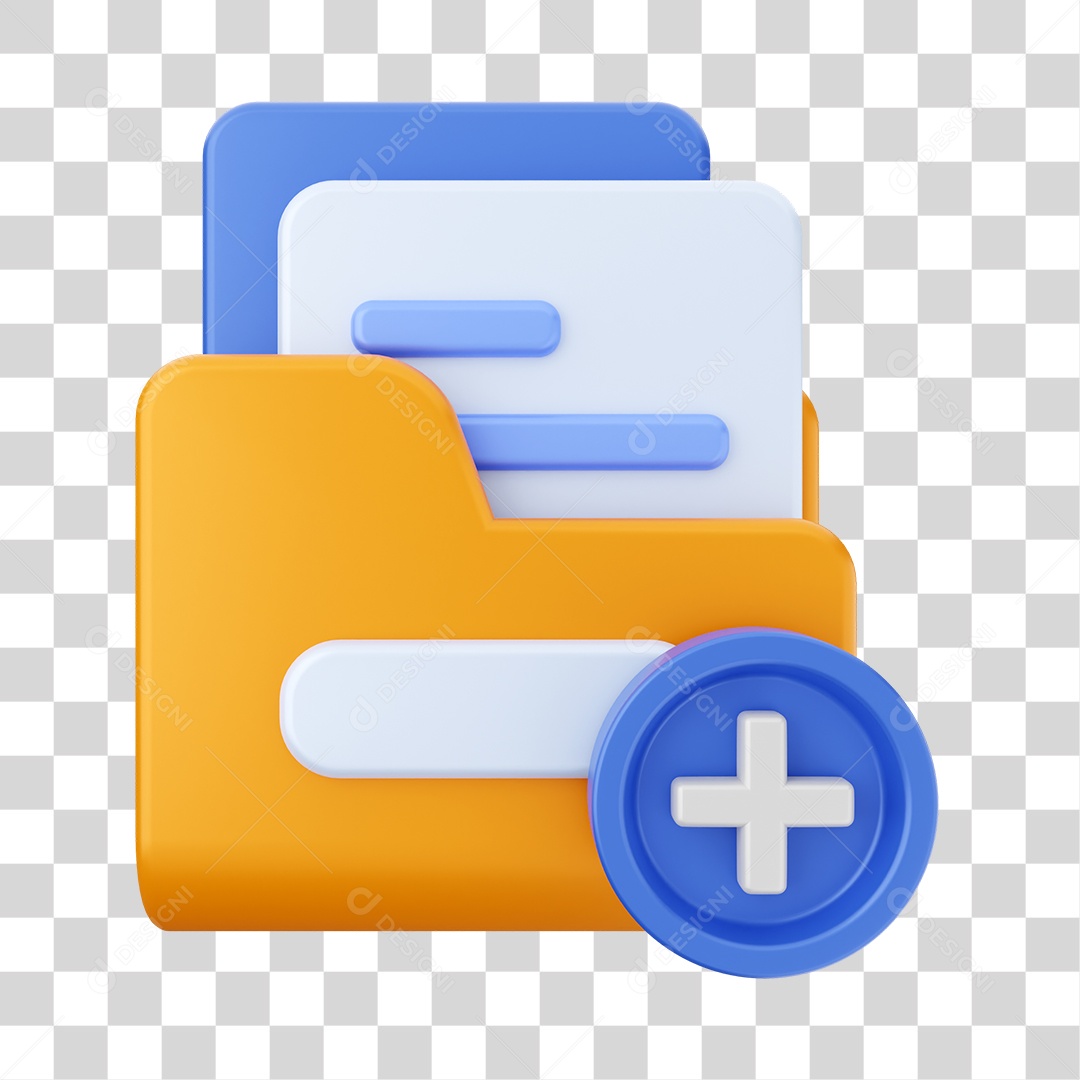 Pasta De Arquivo Com Ícone De + Elemento 3D PNG Transparente