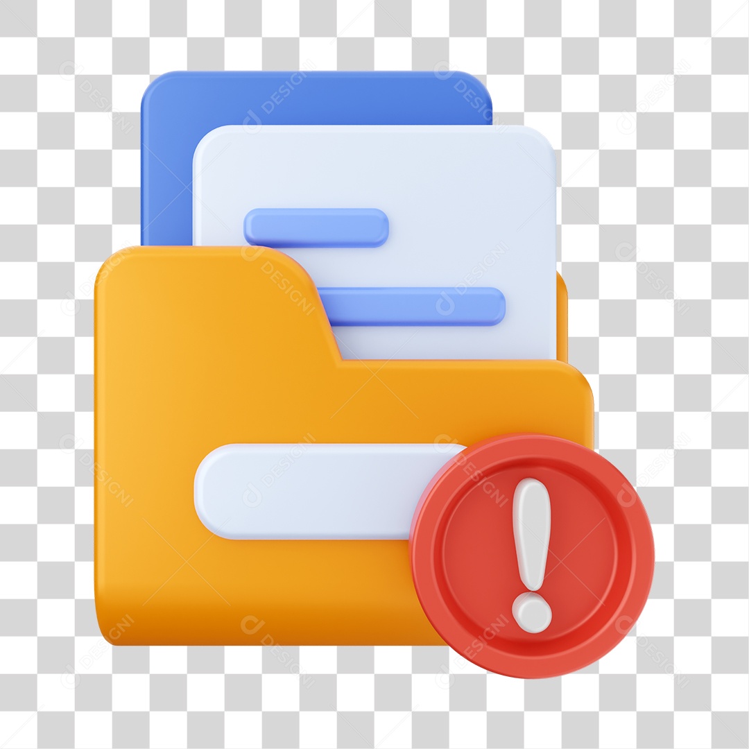 Pasta De Arquivo Com Ícone De Atenção Elemento 3D PNG Transparente