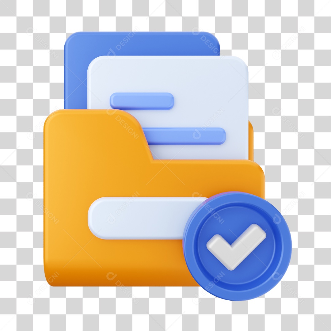 Pasta De Arquivo Com Ícone De Aprovado Elemento 3D PNG Transparente