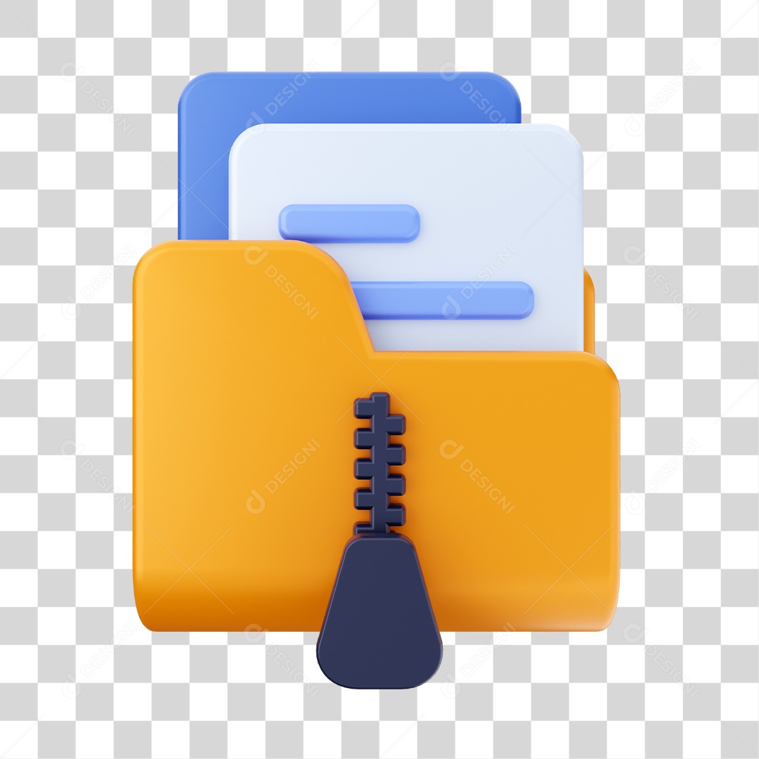 Pasta de Arquivos Zip 3D para Composição PNG Transparente