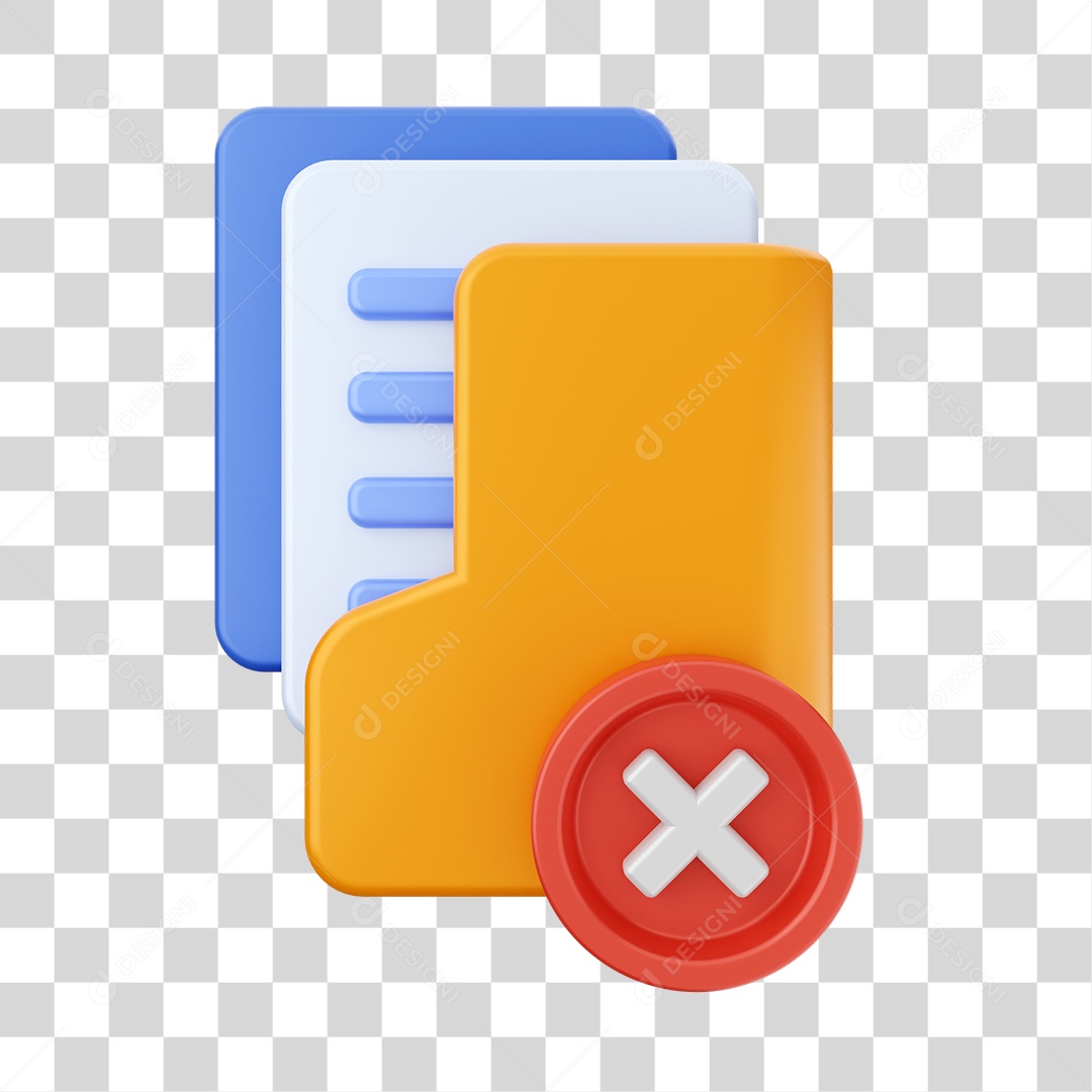 Pasta de Arquivo Com Ícone de x Elemento 3D PNG Transparente