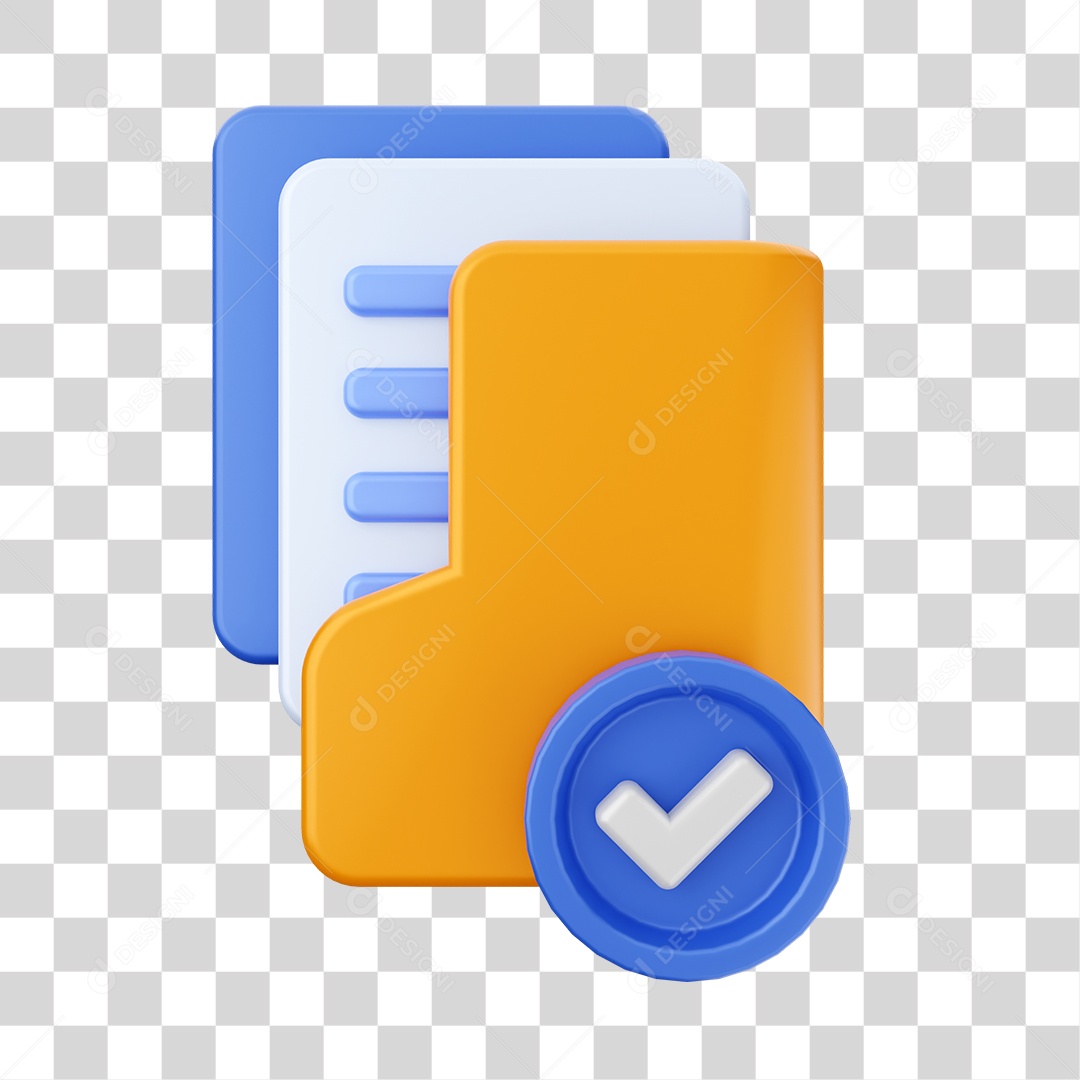 Pasta de Arquivo Com Ícone de Aprocado Elemento 3D PNG Transparente