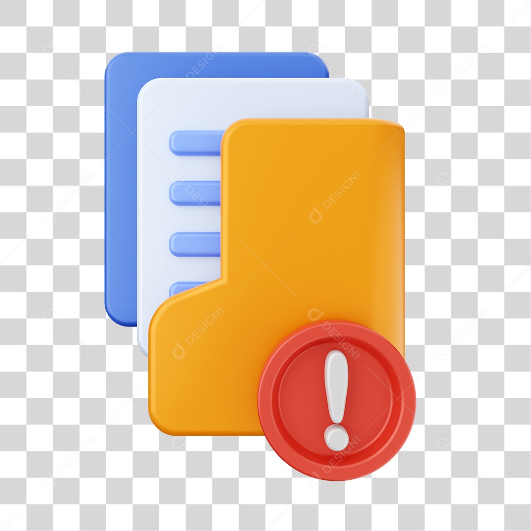 Pasta de Arquivo Com Ícone de Atenção Elemento 3D PNG Transparente