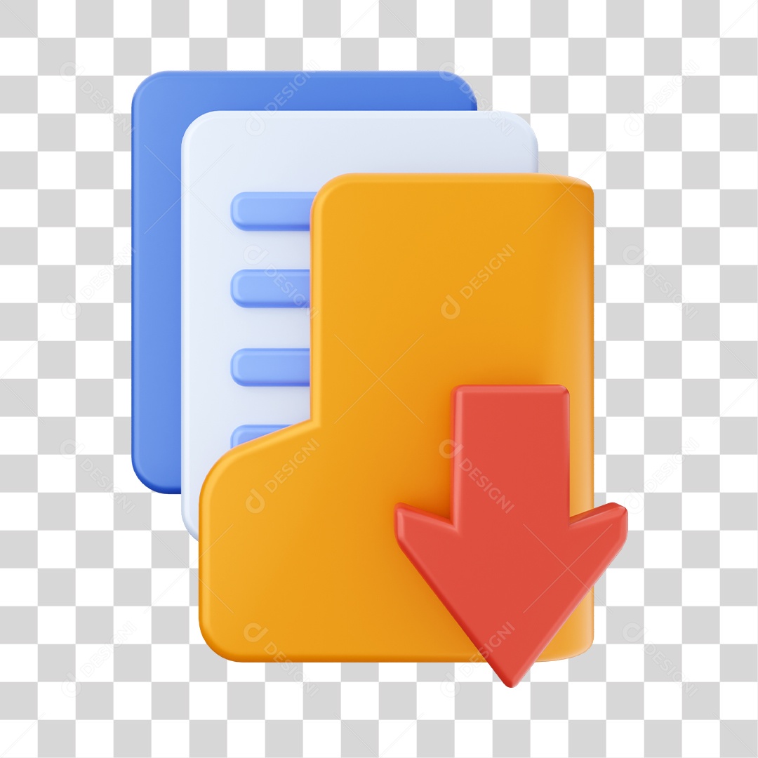 Pasta de Arquivo Com Ícone de Seta Para Baixo Elemento 3D PNG Transparente