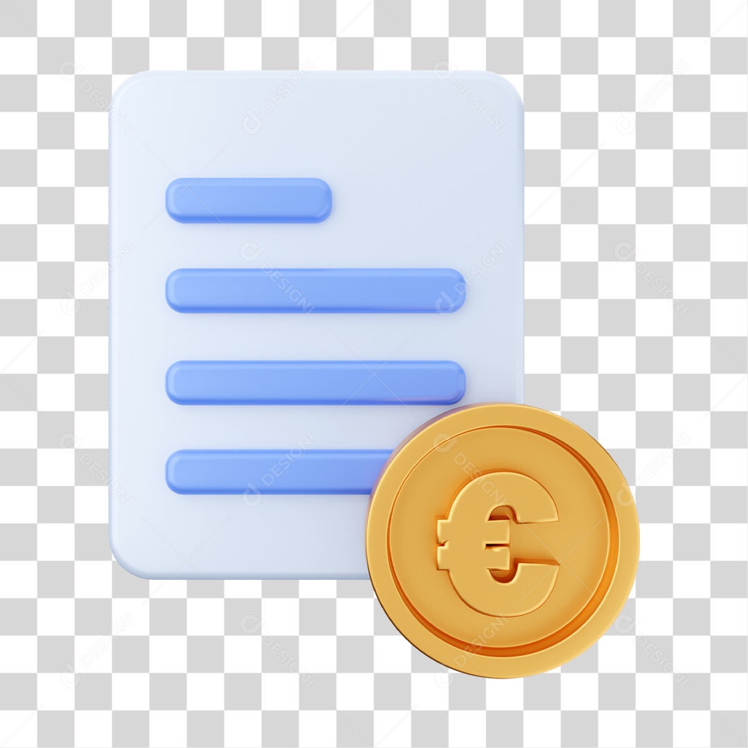 Documento Com Ícone De Moeda De Euro Elemento 3D PNG Transparente