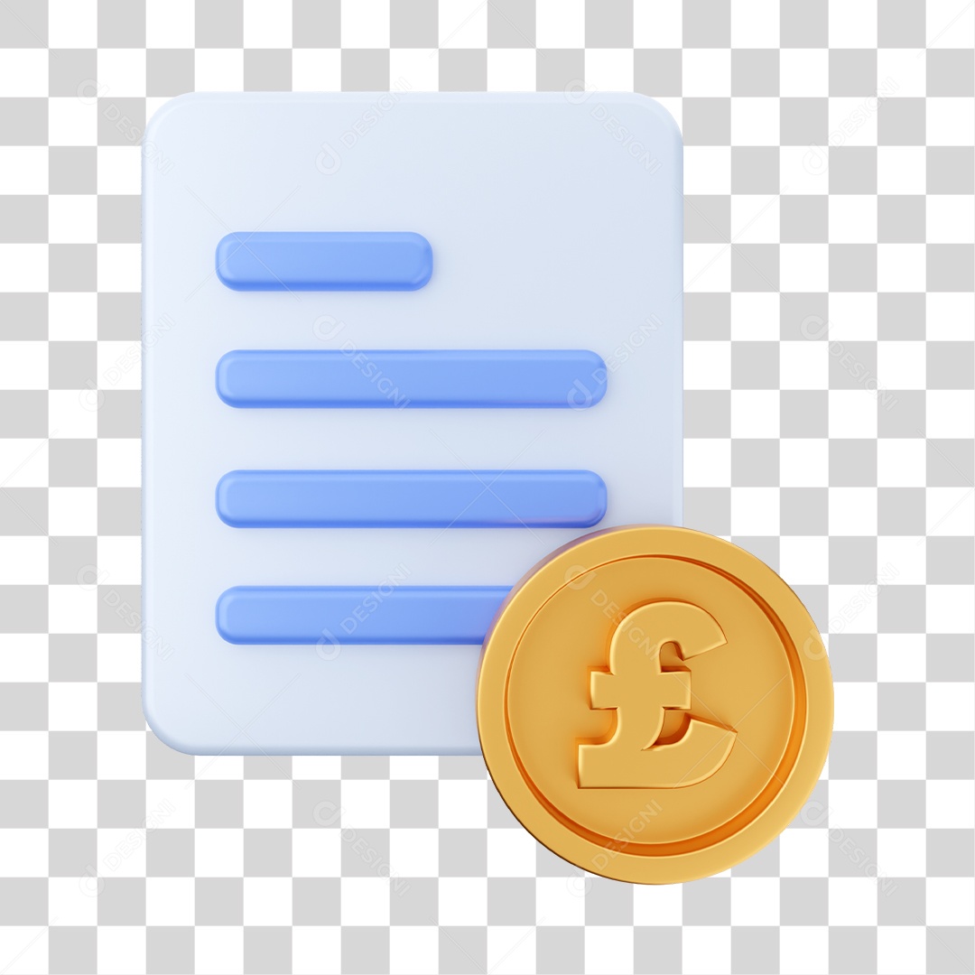 Documento Com Ícone De Moeda De Libra Elemento 3D PNG Transparente