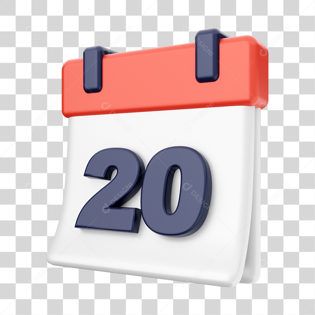 Calendário Com Numero 20 Elemento 3D PNG Transparente