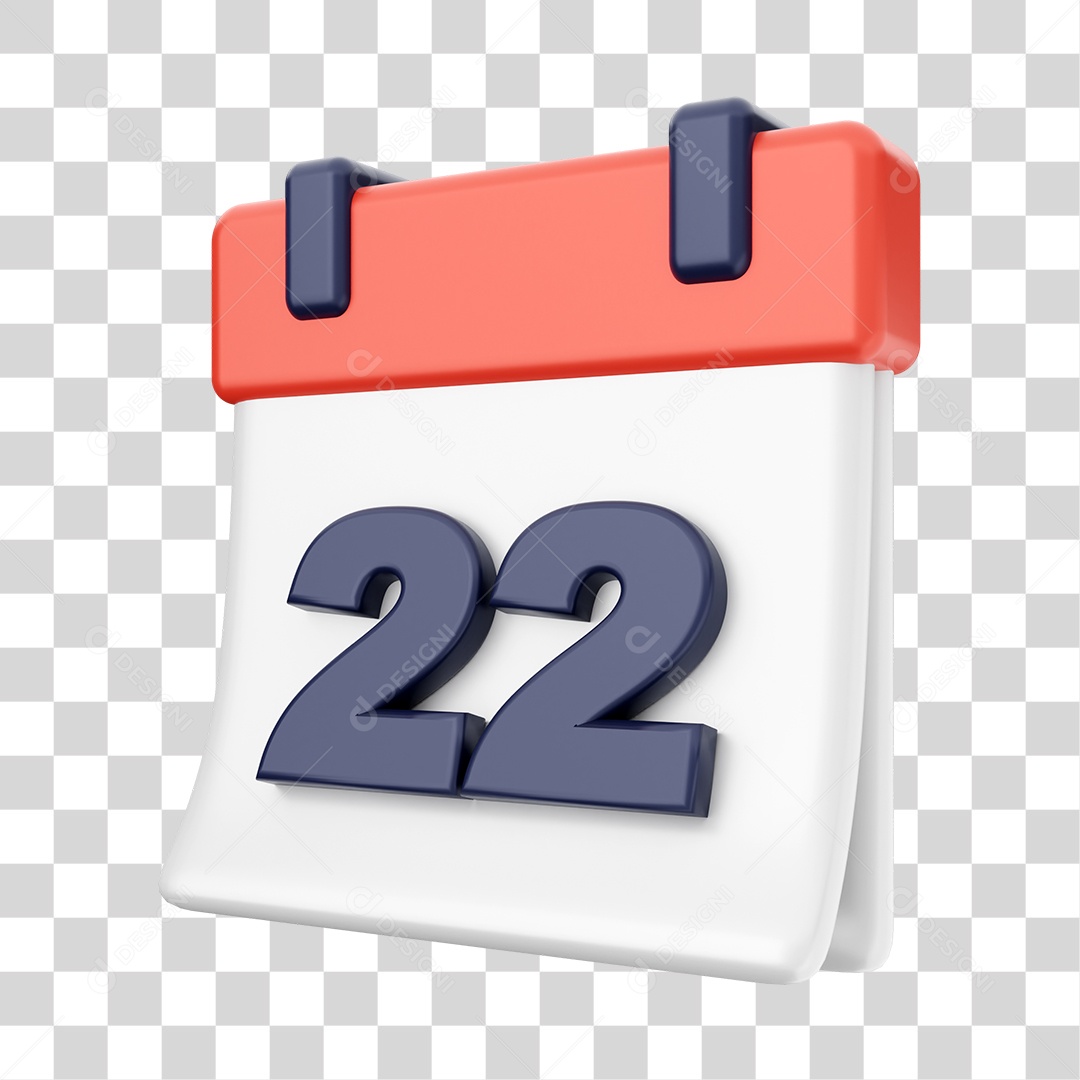 Calendário Com Numero 22 Elemento 3D PNG Transparente