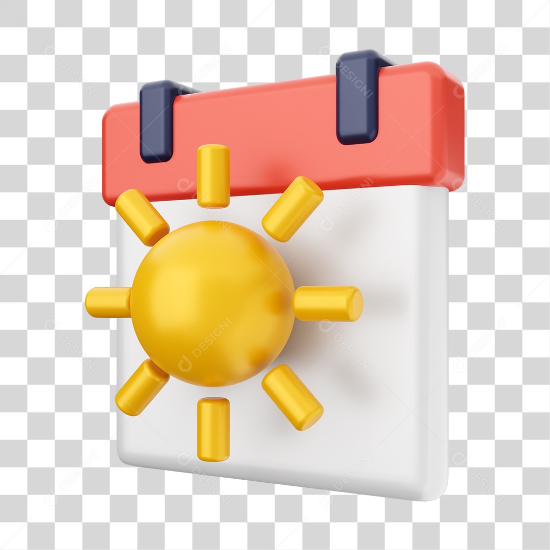 Calendário Com Ícone De Sol Elemento 3D PNG Transparente