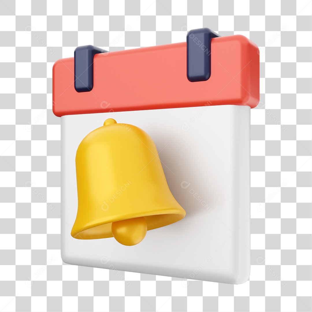 Calendário Com Ícone De Sino Elemento 3D PNG Transparente