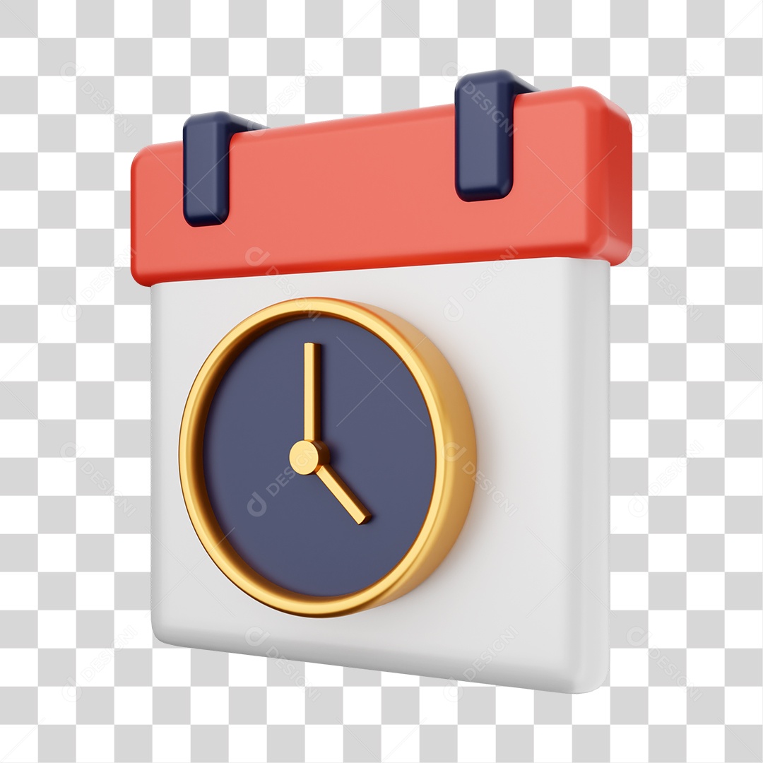 Calendário Com Ícone De Relógio Elemento 3D PNG Transparente