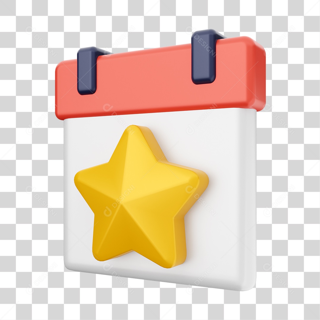 Calendário Com Ícone De Estrela Elemento 3D PNG Transparente