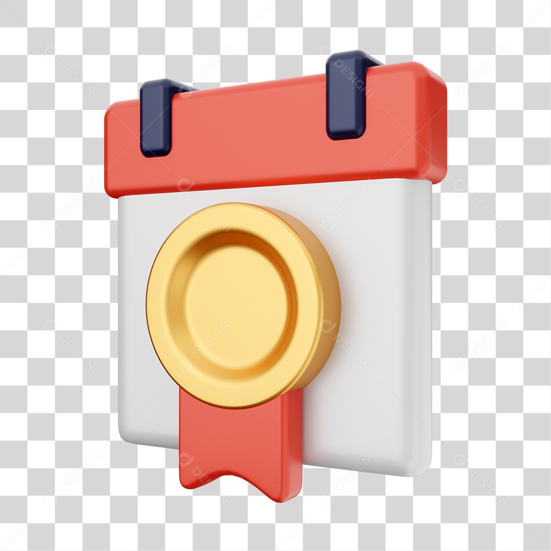 Calendário Com Ícone De Medalha Elemento 3D PNG Transparente