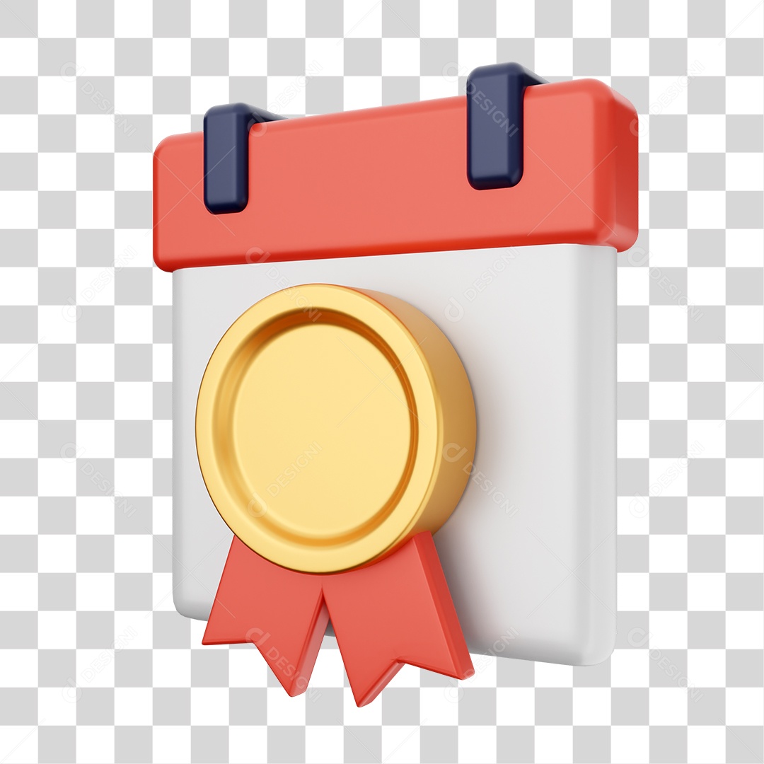 Calendário Com Ícone De Medalha Elemento 3D PNG Transparente