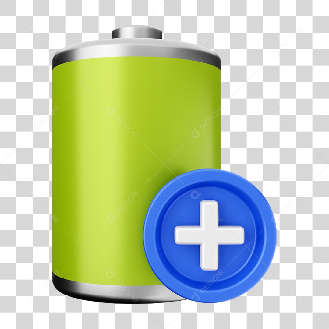 Elemento 3D Bateria para Composição PNG Transparente