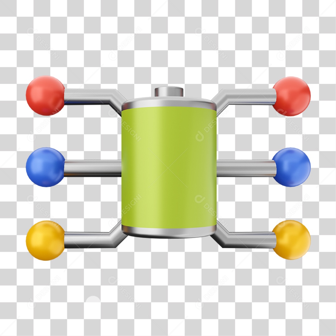 Elemento 3D Bateria para Composição PNG Transparente