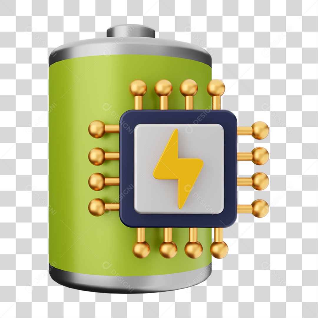 Elemento 3D Bateria 100% com Chip para Composição PNG Transparente
