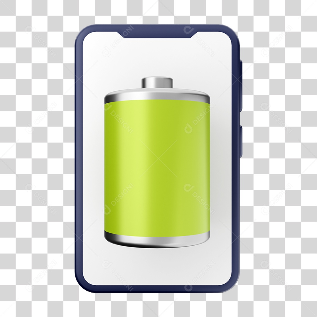 Elemento 3D Bateria 100% para Composição PNG Transparente