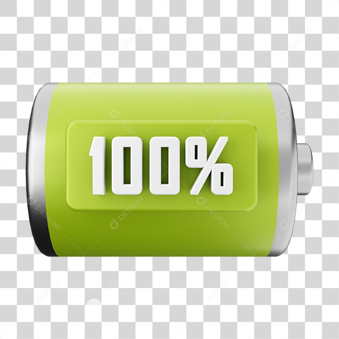 Elemento 3D Bateria 100% para Composição PNG Transparente