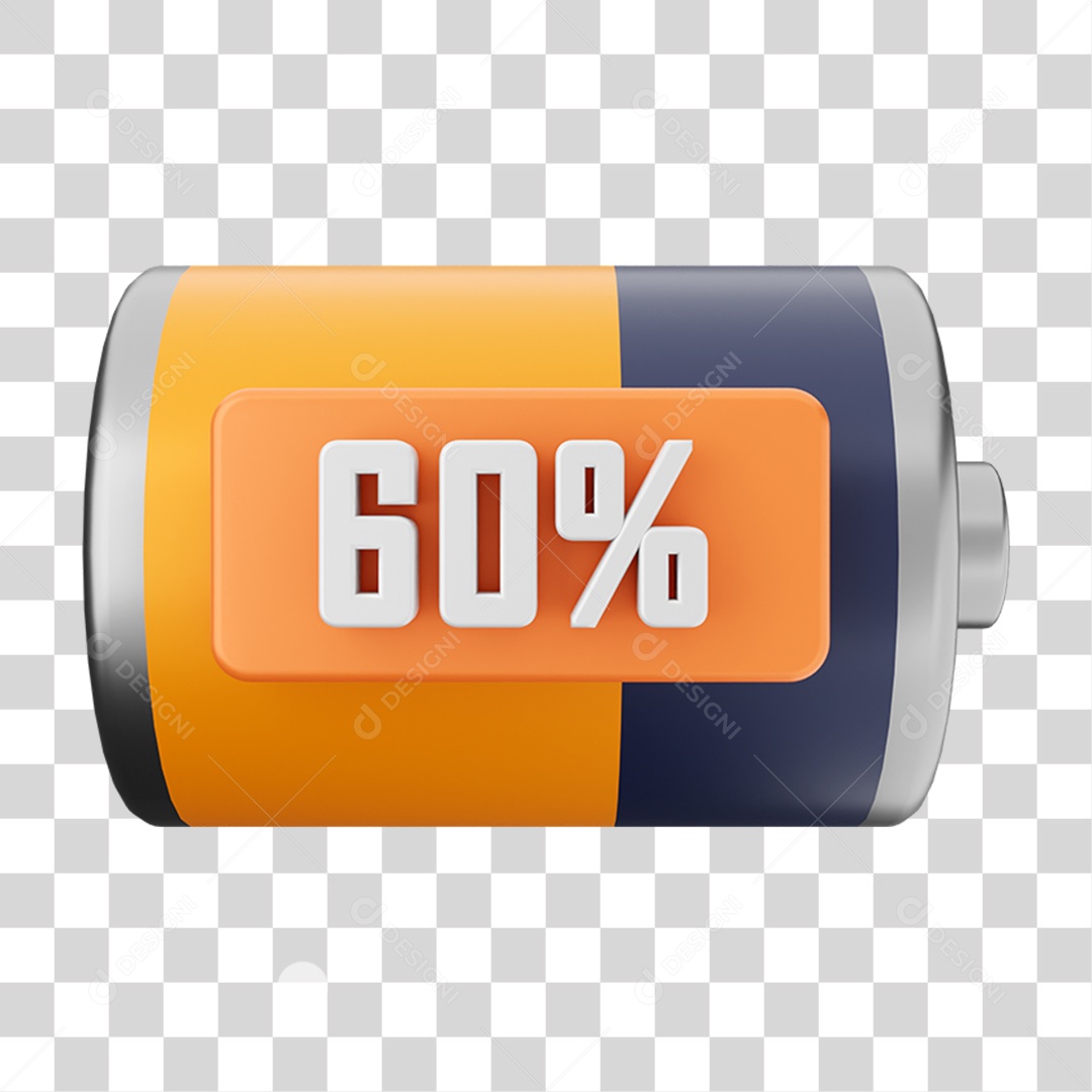 Elemento 3D Bateria 60% para Composição PNG Transparente