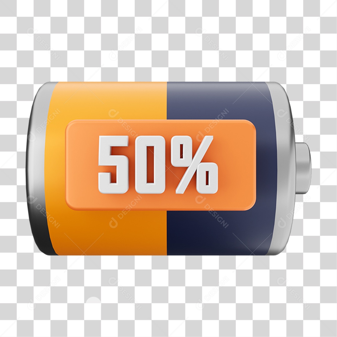 Elemento 3D Bateria 50% para Composição PNG Transparente