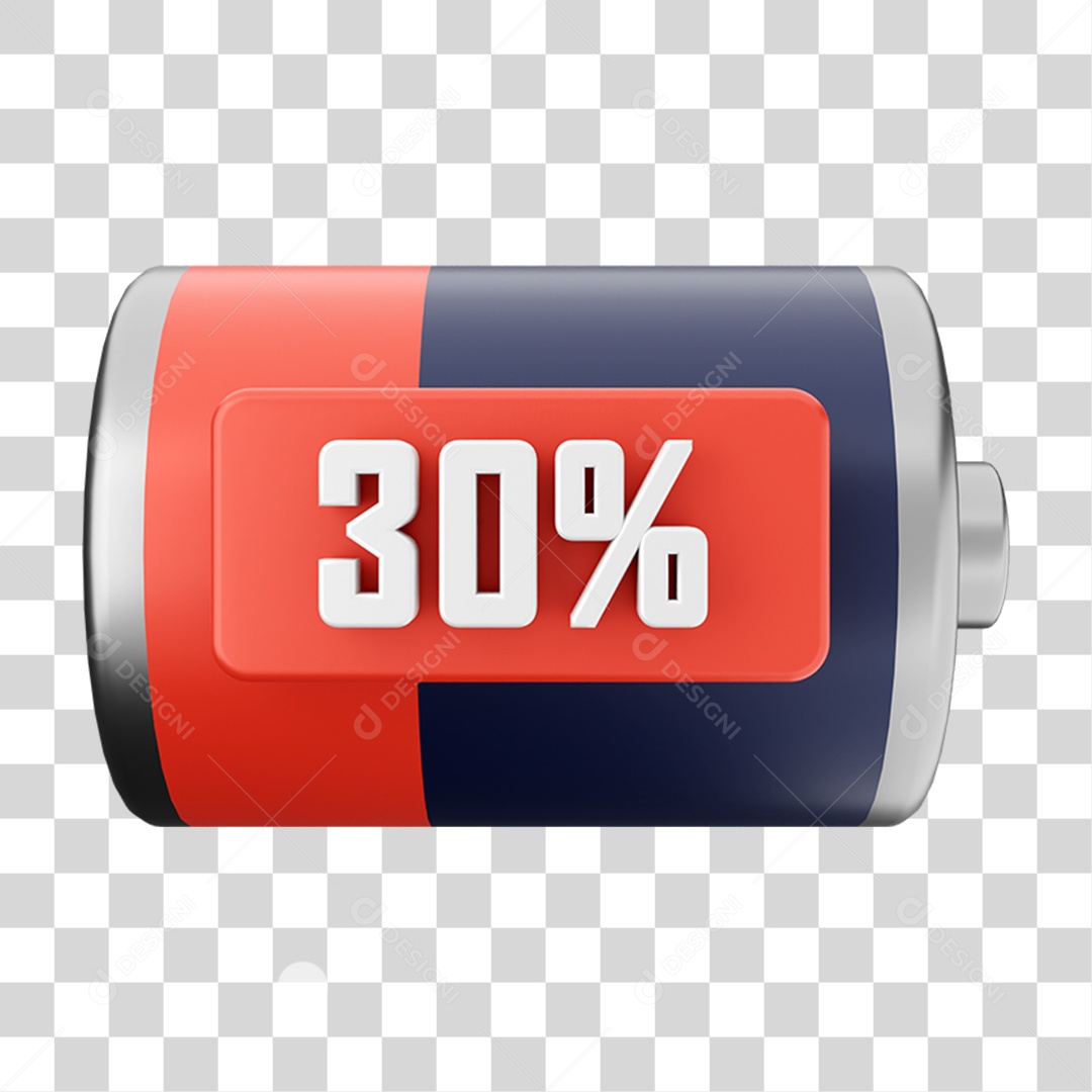 Elemento 3D Bateria 30% para Composição PNG Transparente