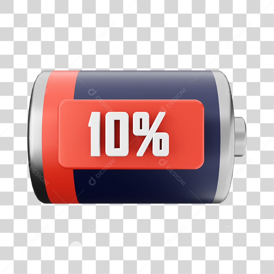 Elemento 3D Bateria 10% para Composição PNG Transparente