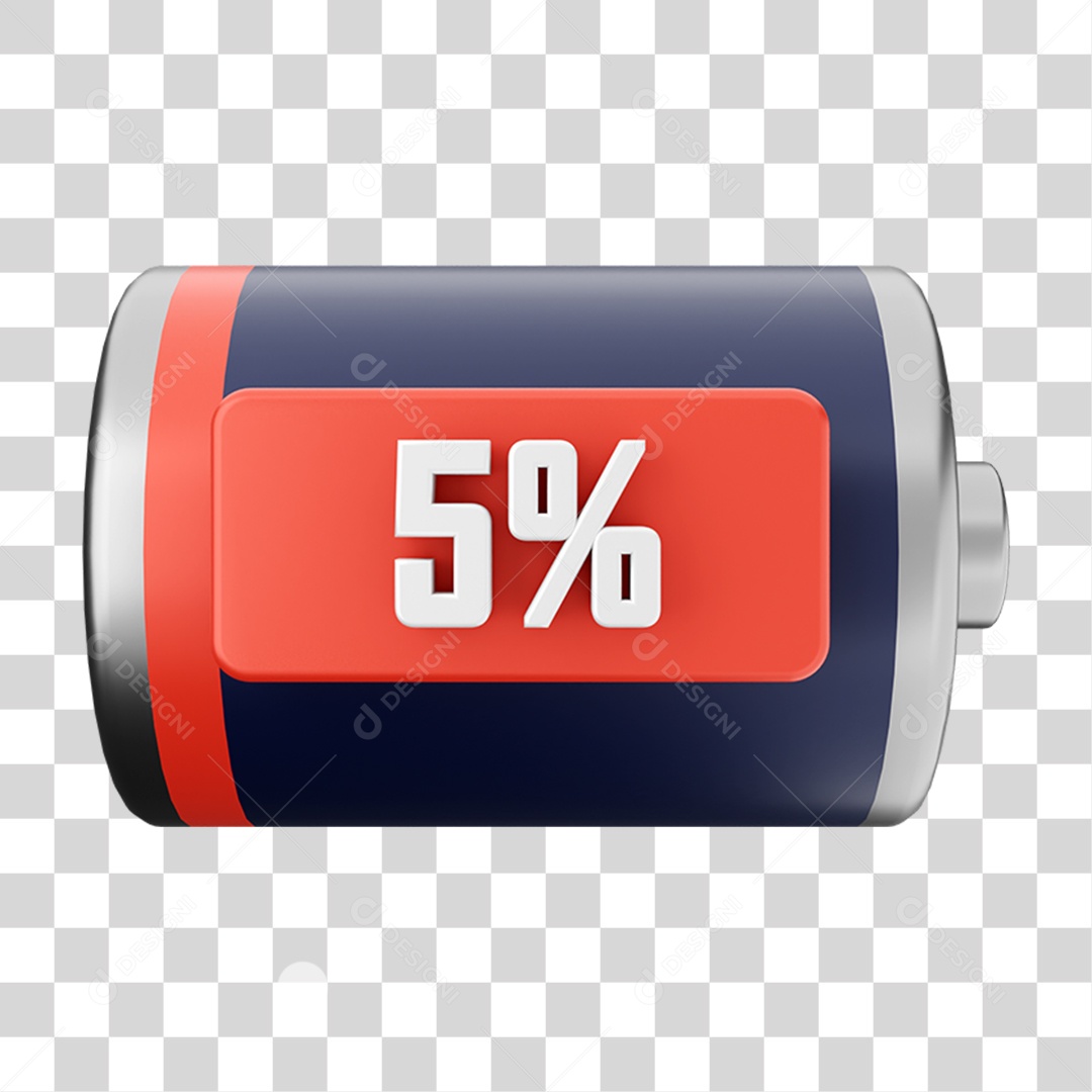 Elemento 3D Bateria 5% para Composição PNG Transparente