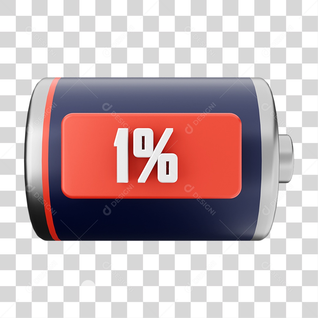 Elemento 3D Bateria 1% para Composição PNG Transparente