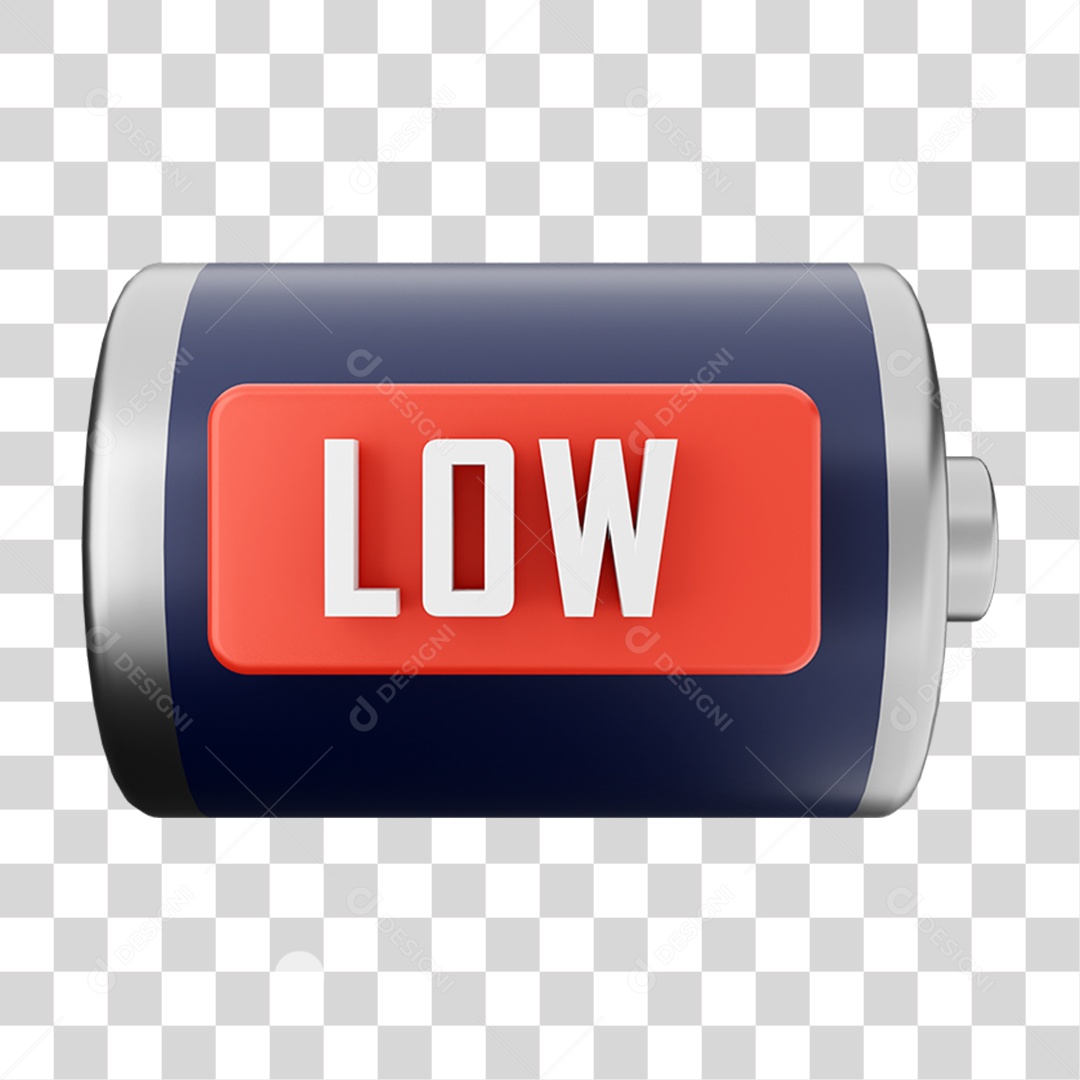 Elemento 3D Bateria Low para Composição PNG Transparente