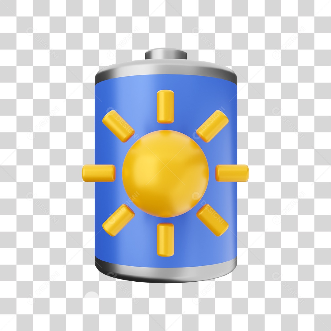 Elemento 3D Bateria 100% para Composição PNG Transparente