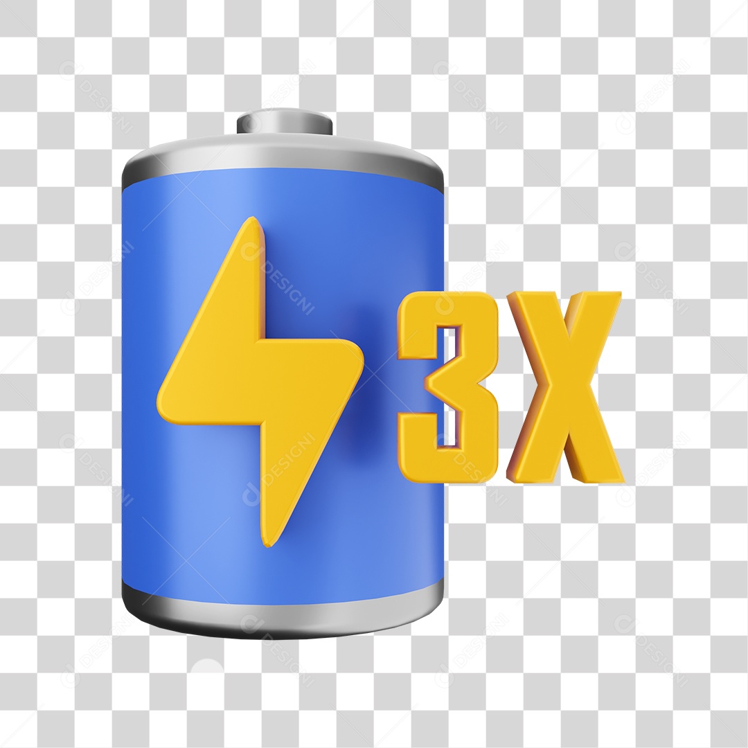 Elemento 3D Bateria 100% 3x para Composição PNG Transparente