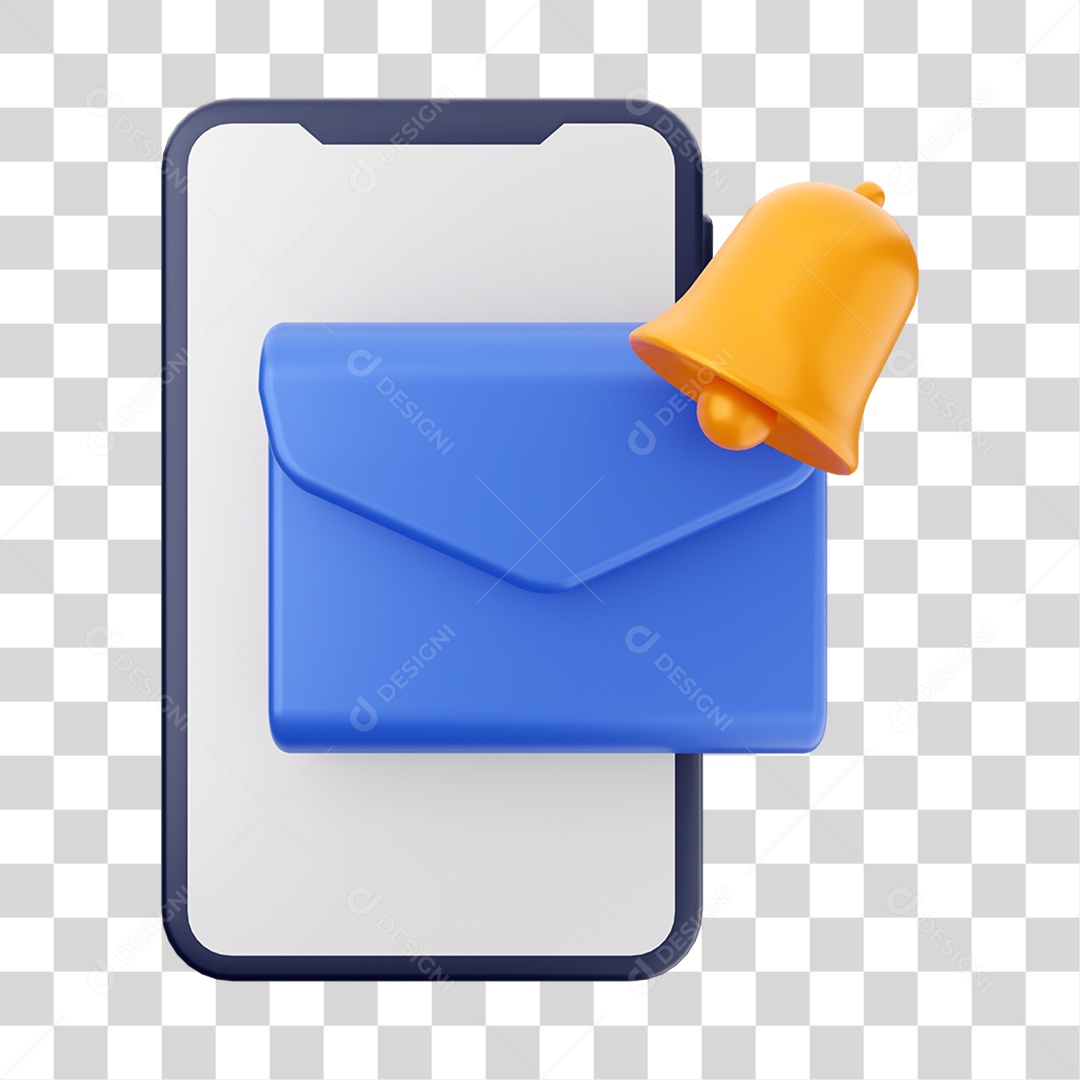 Elemento 3D Celular com Notificação para Composição PNG Transparente