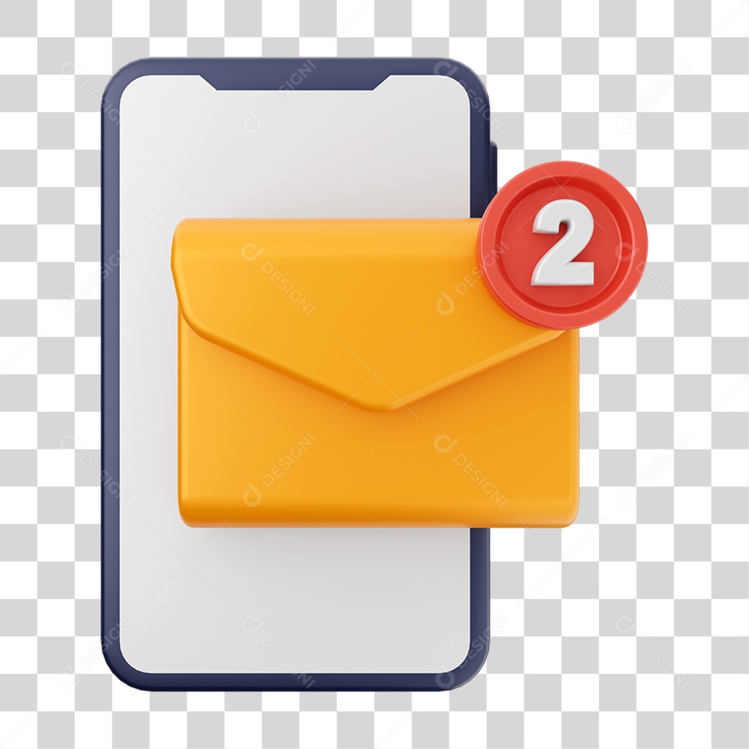 Elemento 3D Celular com Notificação para Composição PNG Transparente