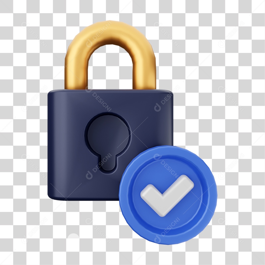Elemento 3D Cadeado com Notificação para Composição PNG Transparente