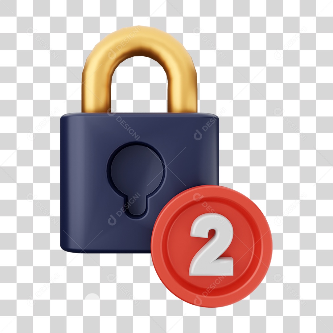 Elemento 3D Cadeado com Notificação para Composição PNG Transparente
