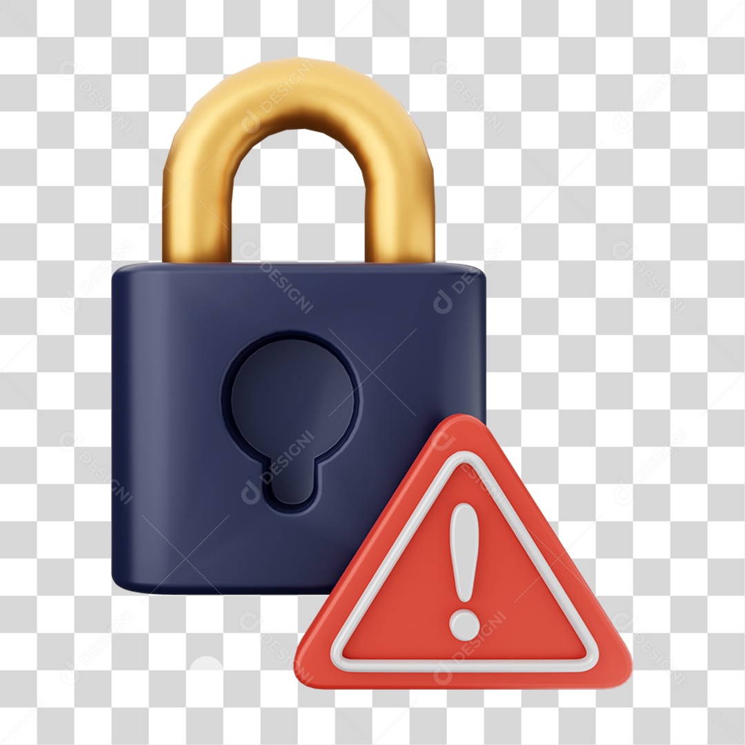 Elemento 3D Cadeado com Notificação para Composição PNG Transparente