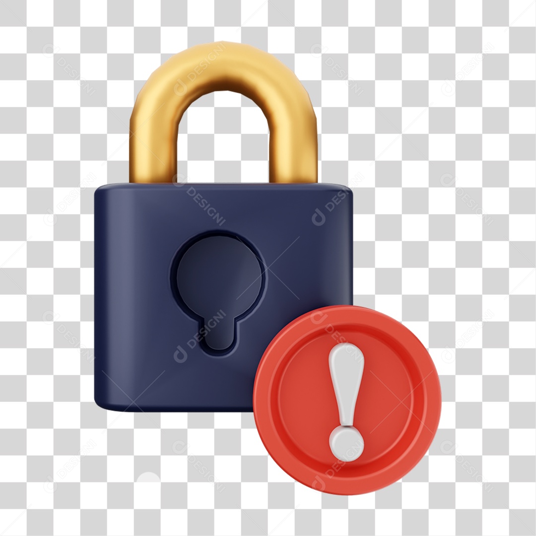 Elemento 3D Cadeado com Notificação para Composição PNG Transparente