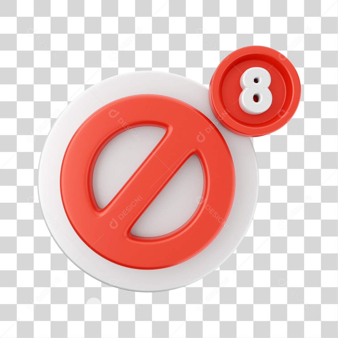 Elemento 3D Símbolo com Notificação para Composição PNG Transparente