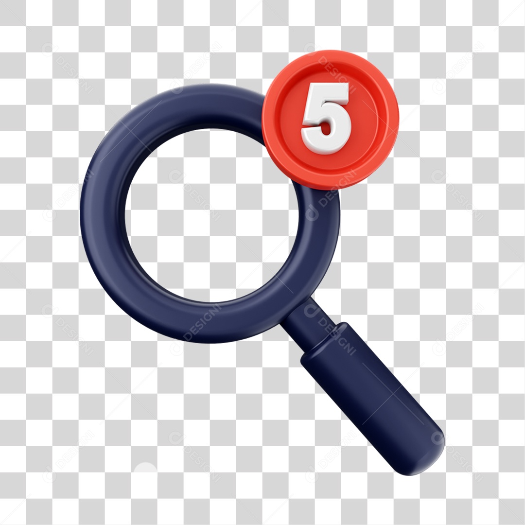 Elemento 3D Lupa com Notificação para Composição PNG Transparente