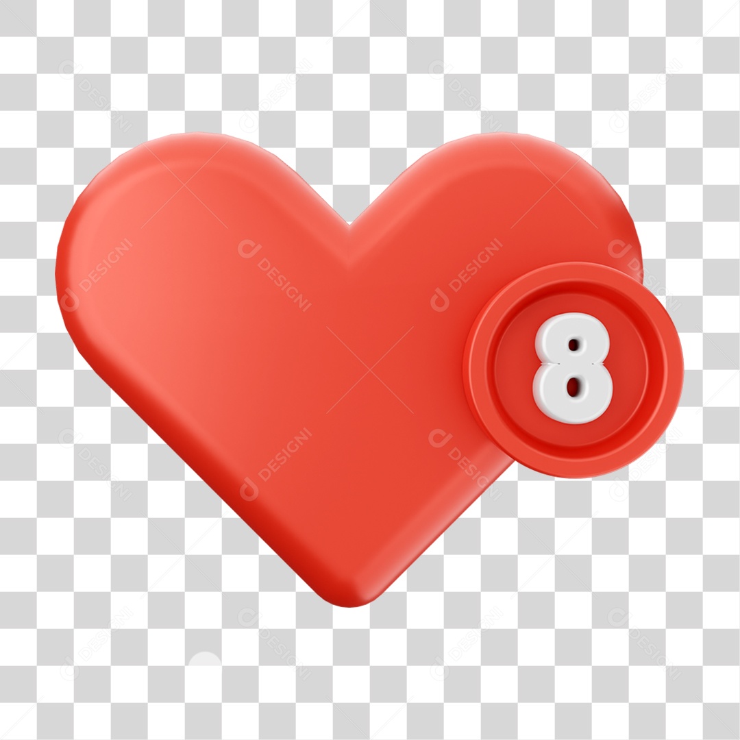 Elemento 3D Coração com Notificação para Composição PNG Transparente