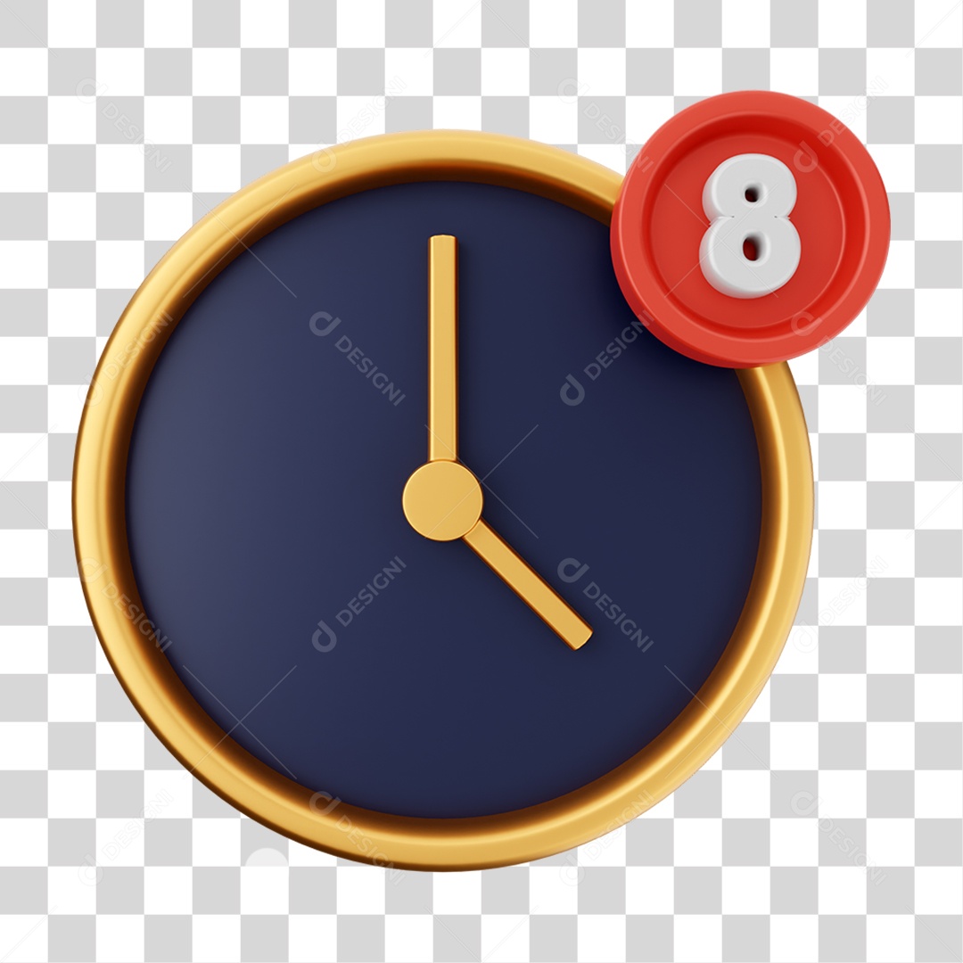 Elemento 3D Relógio com Notificação para Composição PNG Transparente