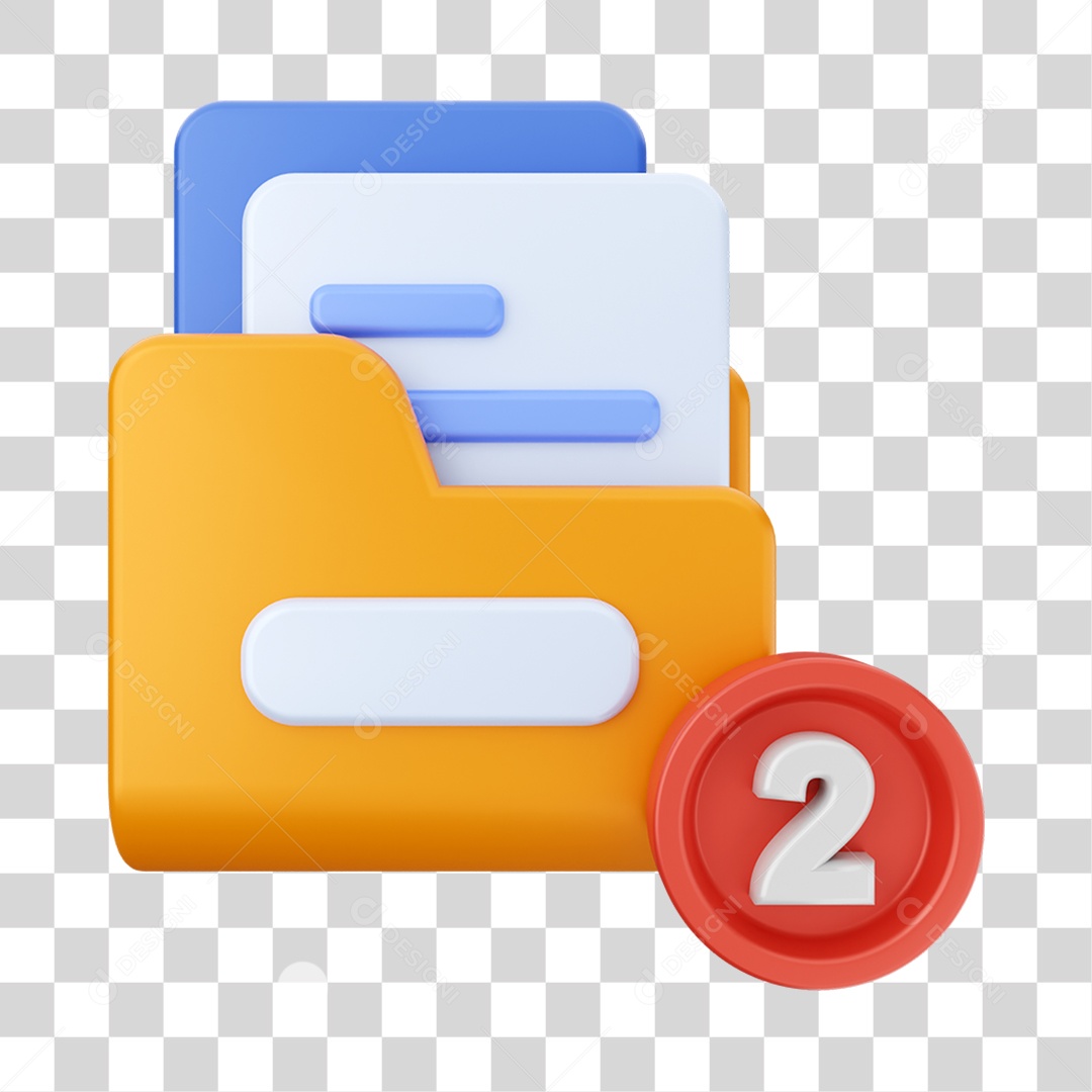 Elemento 3D Pasta de Arquivo com 2 Notificações para Composição PNG Transparente