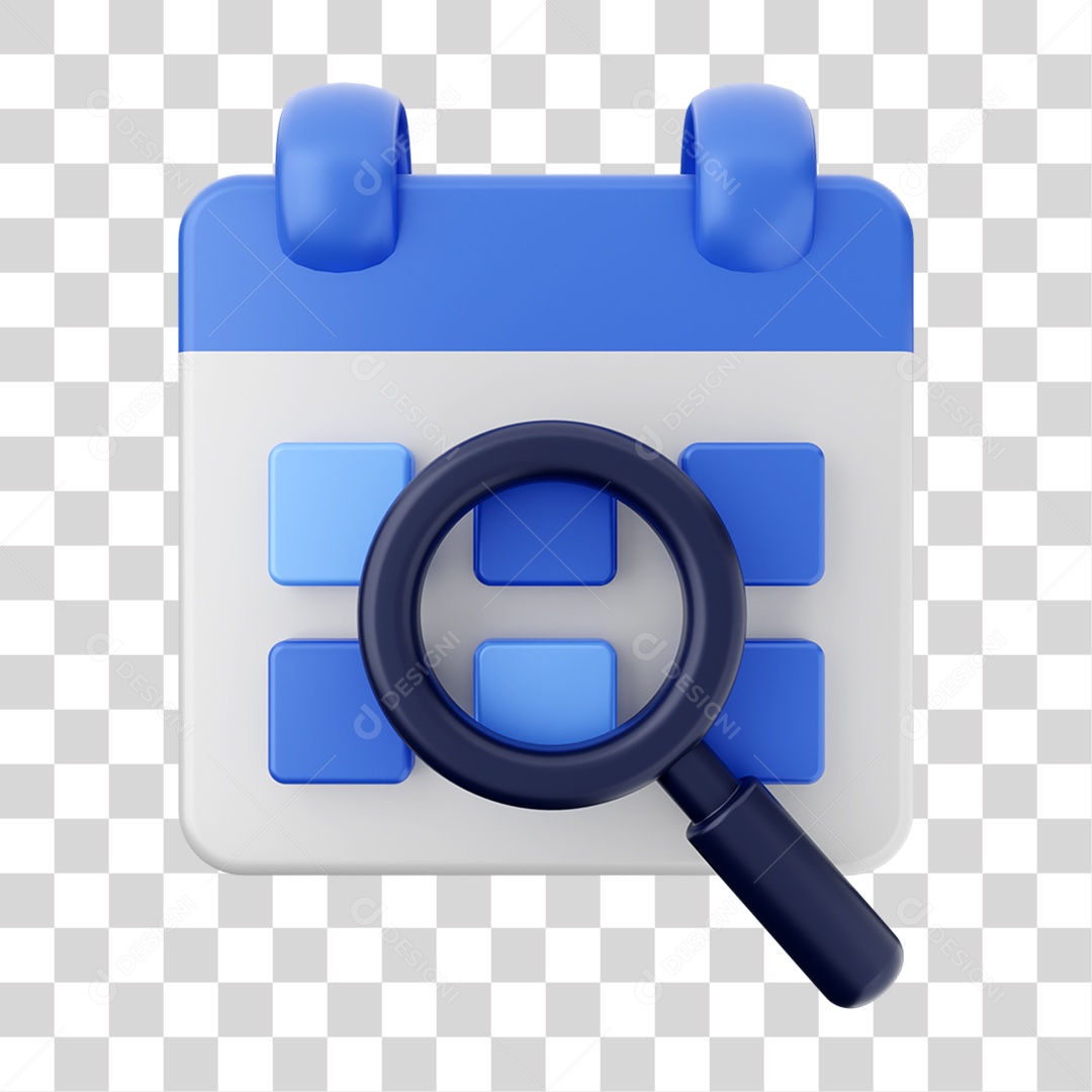 Elemento 3D Calendário com Lupa Composição PNG Transparente