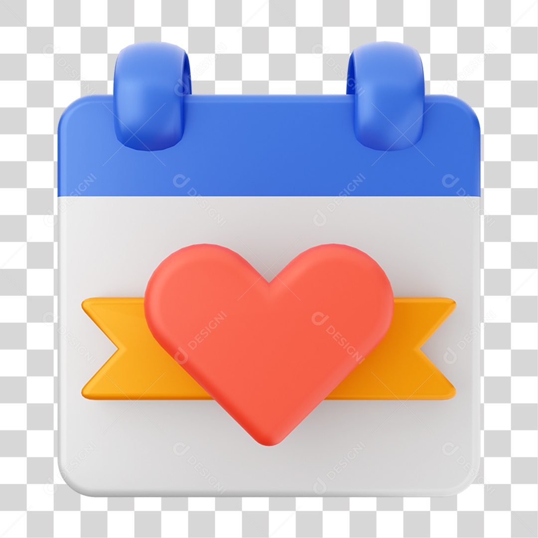 Elemento 3D Calendário Coração Composição PNG Transparente