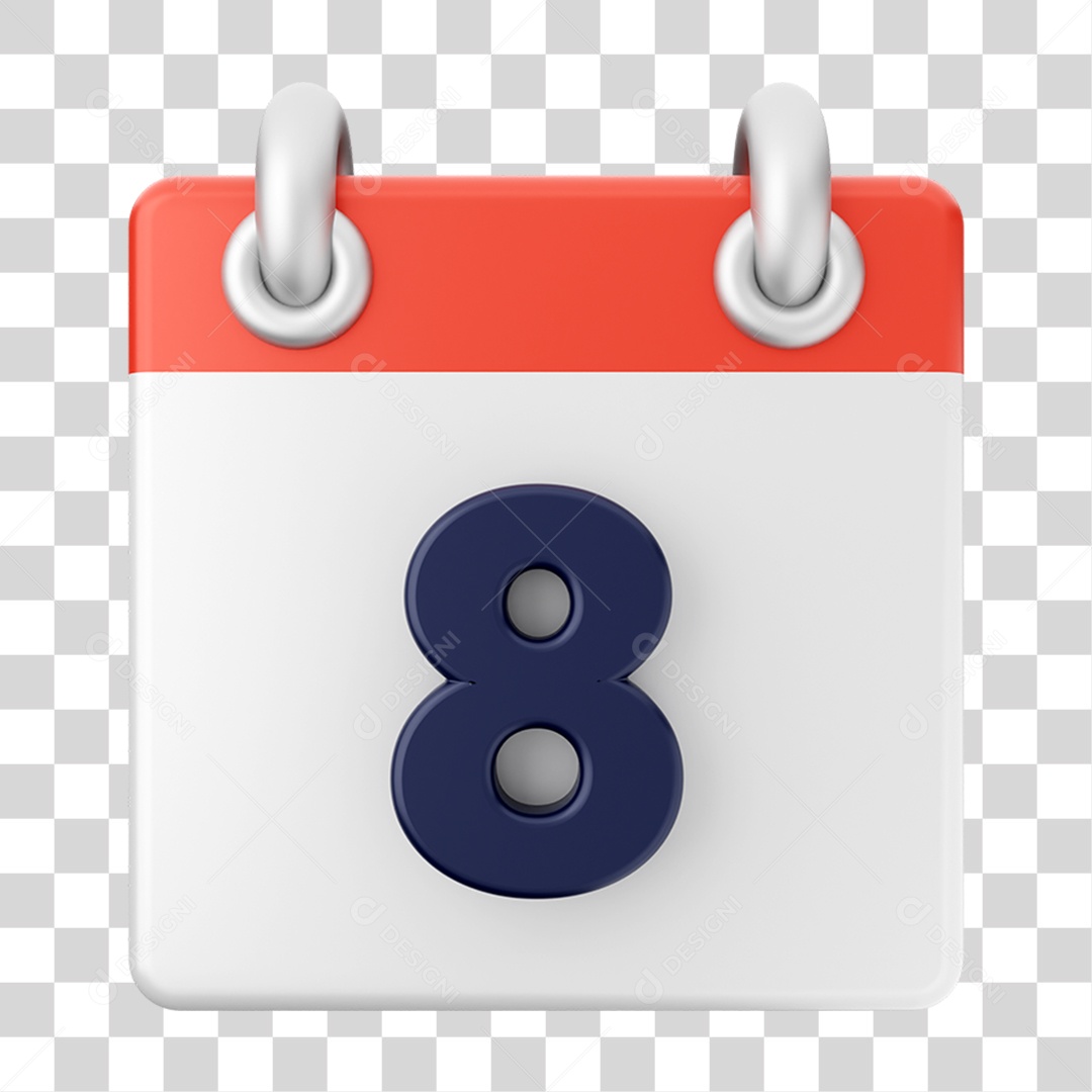 Elemento 3D Calendário 8 para Composição PNG Transparente